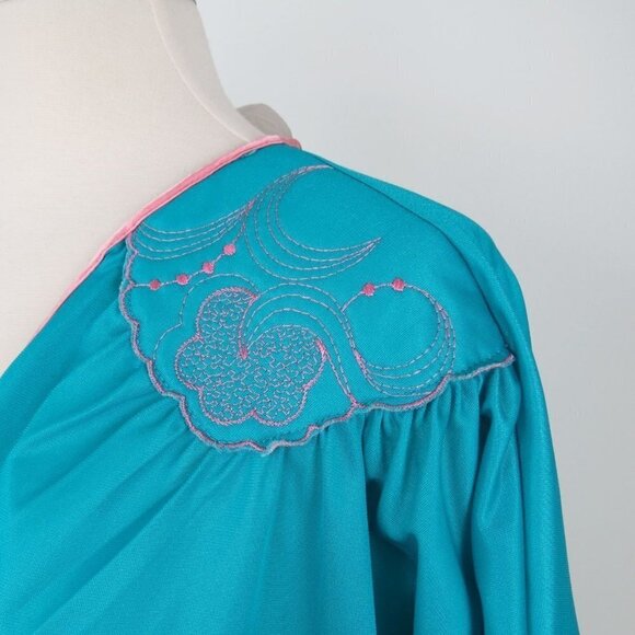 Vintage UNDERCOVER WEAR 80s Women's Teal Pink Two Piece Pajama Set L Pants Top - Picture 3 of 12